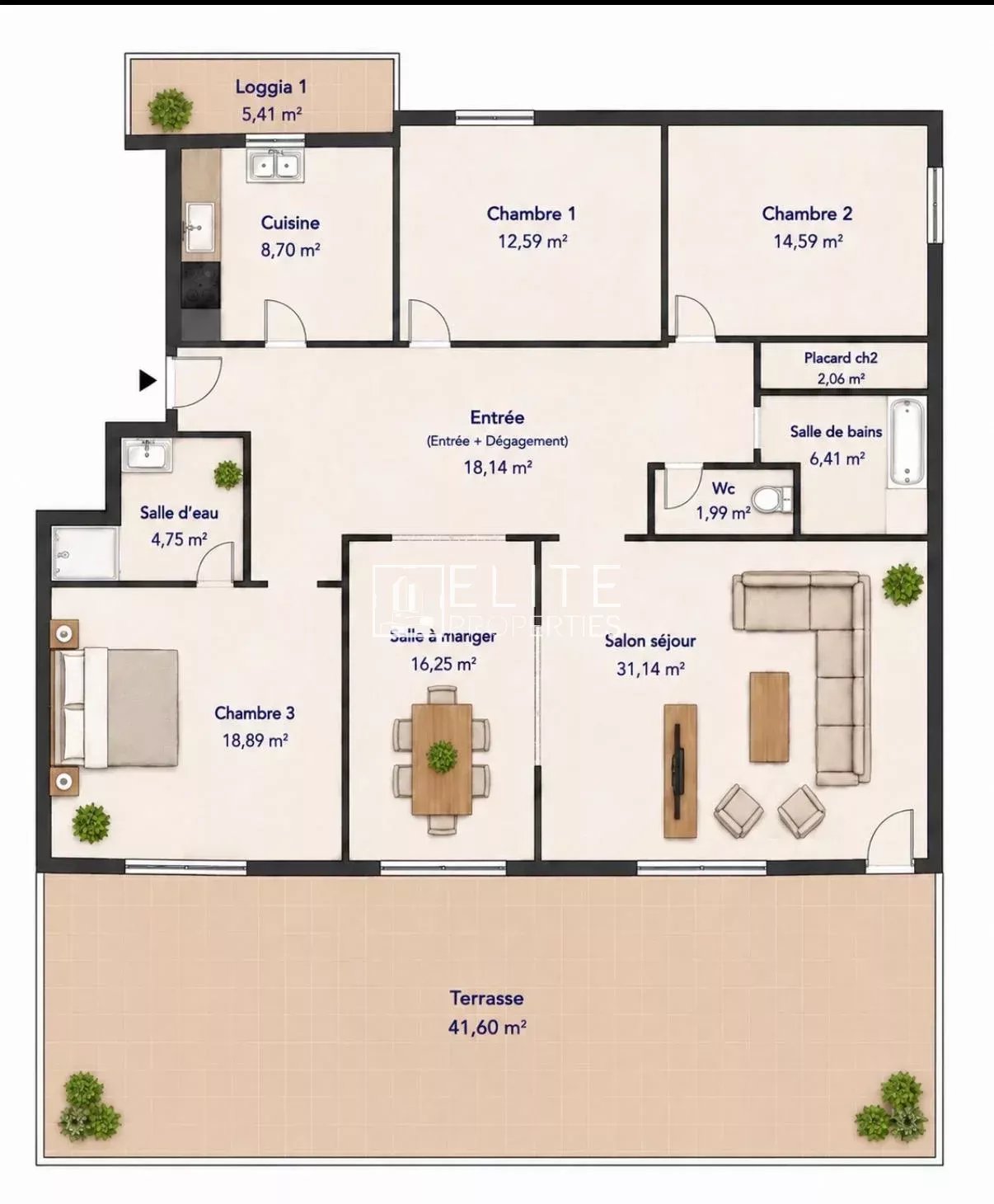 APPARTEMENT 5 PIÈCES DE 138 M² AVEC TERRASSE – LE CANNET