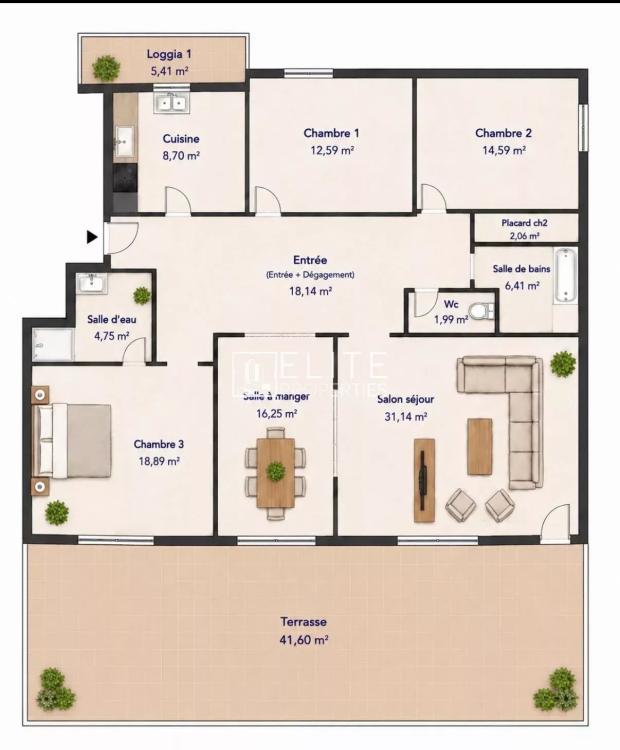 APPARTEMENT 5 PIÈCES DE 138 M² AVEC TERRASSE – LE CANNET