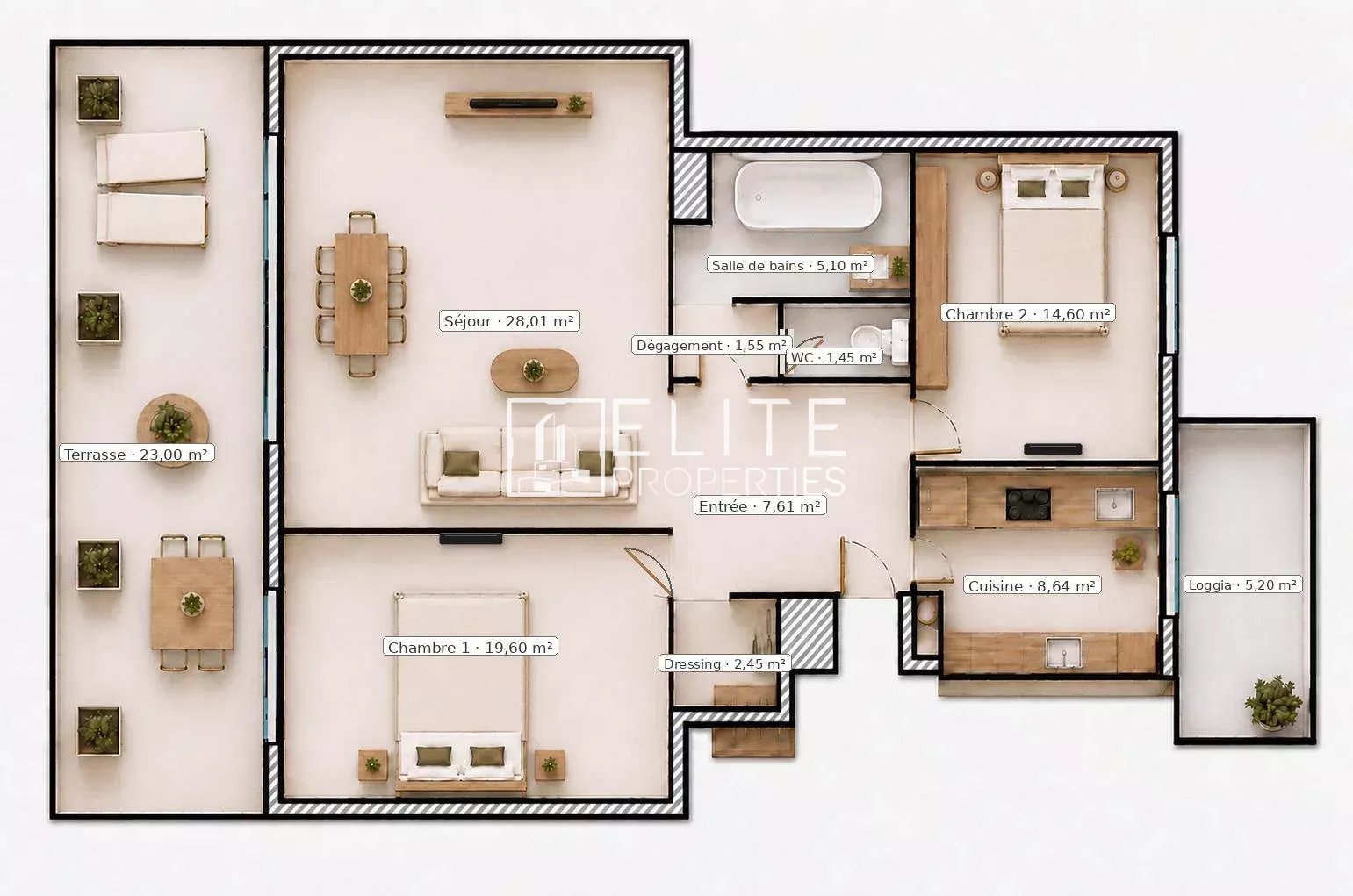 APPARTEMENT 3 PIÈCES DE 90 M² AVEC TERRASSE – LE CANNET
