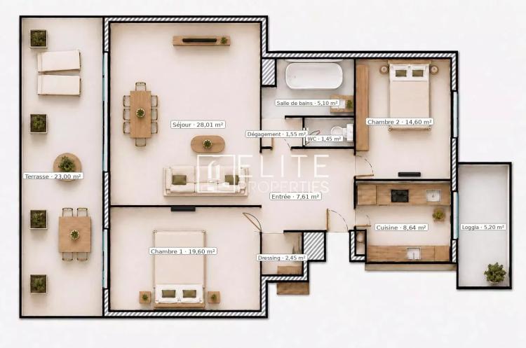 APPARTEMENT 3 PIÈCES DE 90 M² AVEC TERRASSE – LE CANNET